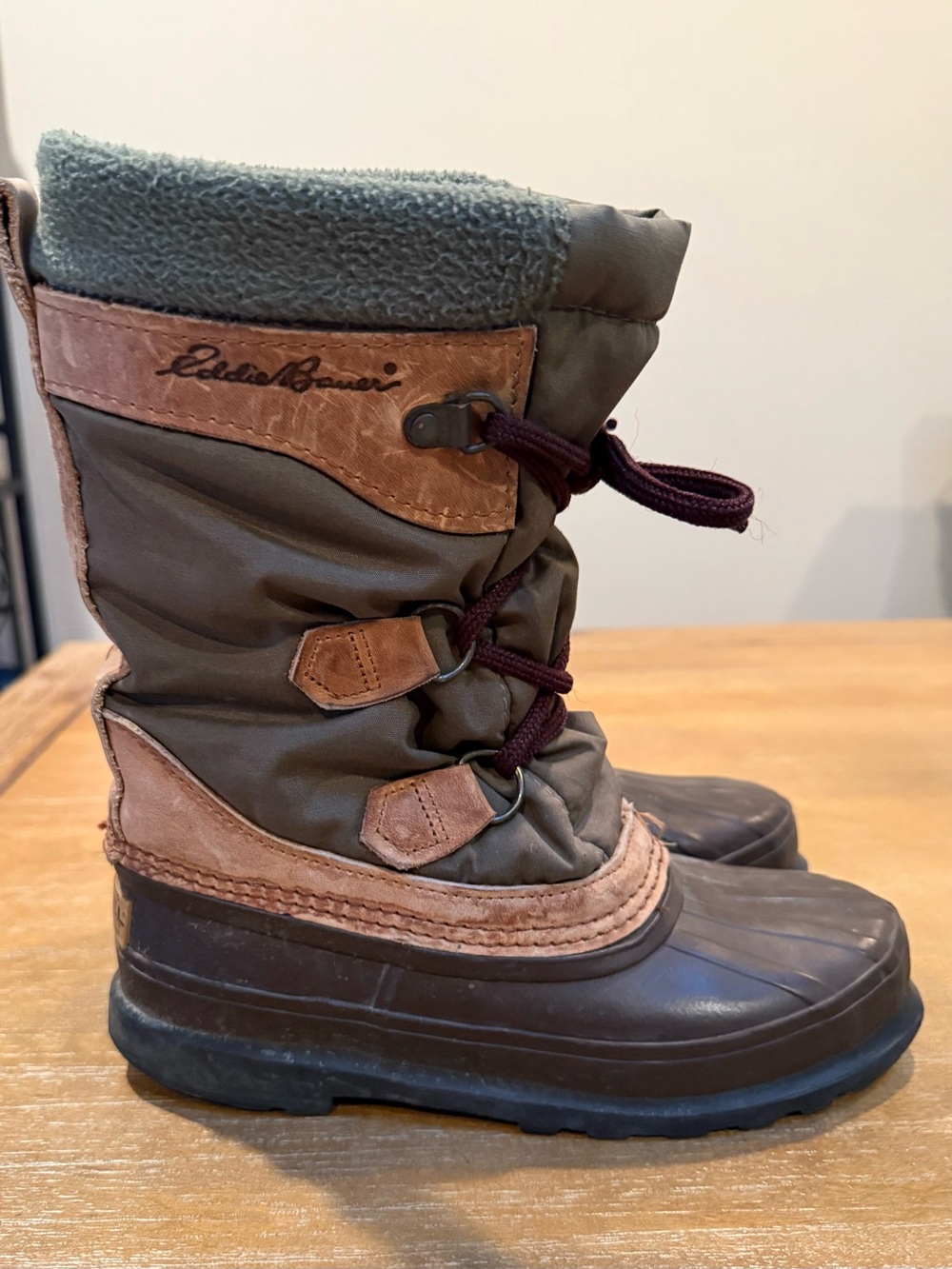 Vtg Eddie Bauer X Sorel Winter Boot Brown/Tan/Grn Waterproof Made in Canada Sz 7